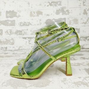 New Open Edit Robyn Green Snake Print Square Buckle Strappy Heeled Sandals H241